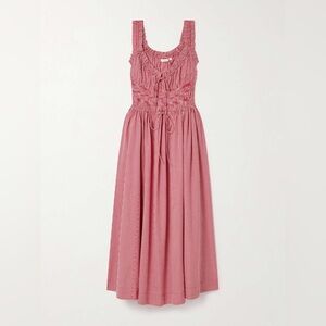 DÔEN Emmaretta tie-detailed shirred cotton-voile midi dress Size Small